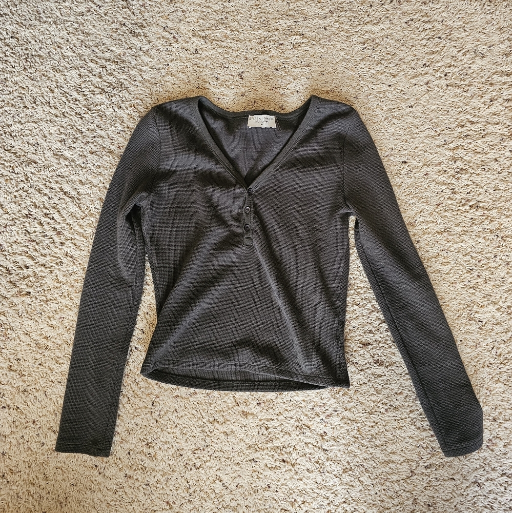 Olive Green Long Sleeve Henley Top M